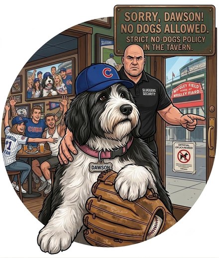 Dawson — a smooth, confident Aussie Doodle from Chicago with Cubs energy and an effortless wink